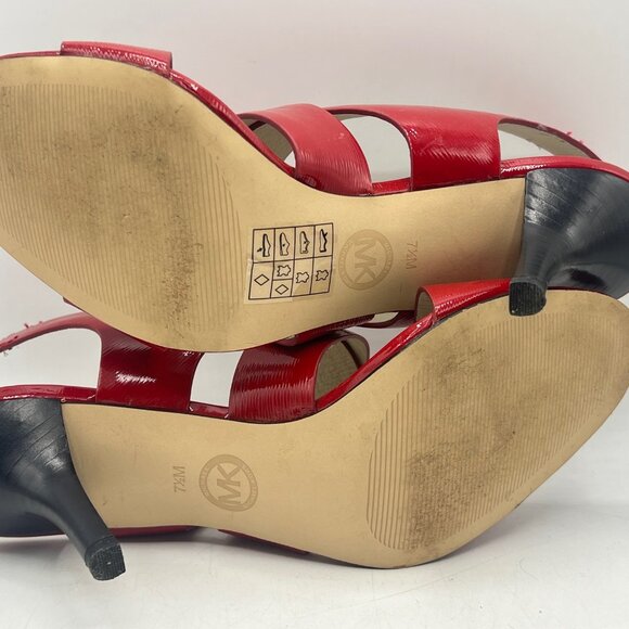 Michael Kors Size 7.5 Joselle Patent Leather Red Slingback Open Toe Heels - Picture 9 of 9